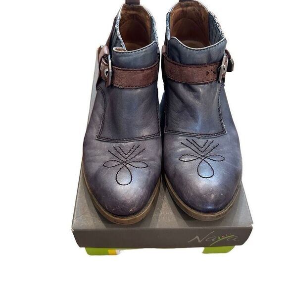 Maya Selma navy leather and brown booties - Picture 3 of 8